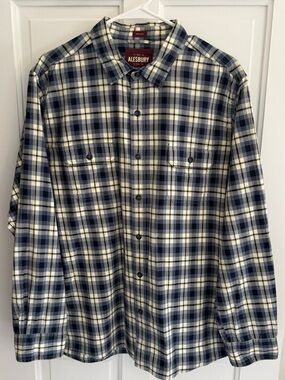 Alesbury Men’s Plaid Button Front Shirt 100% Cotton Long Sleeve Size Regular